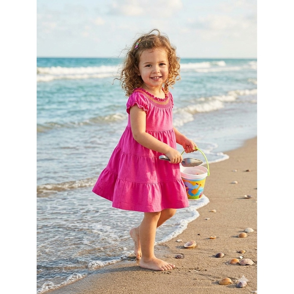 Hanna Andersson Pink Smocked Tiered Cotton Dress 2T Girls Summer Beach
